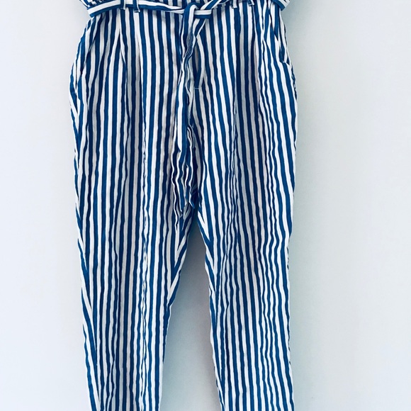 Zara Trafaluc striped paper bag waist pants sz M - Picture 2 of 3